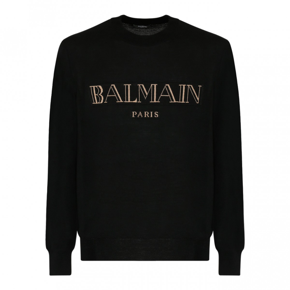 Balmain Black Merino Wool Logo Print Knitted Jumper.