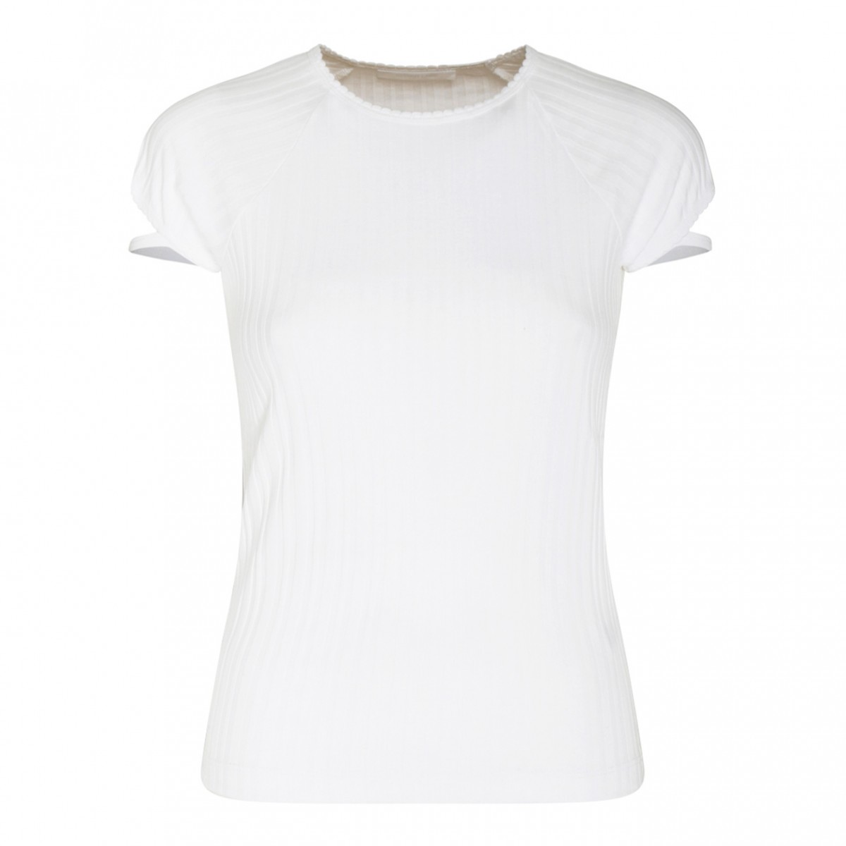 Helmut Lang White Cotton Ribbed Cut Out T-Shirt.