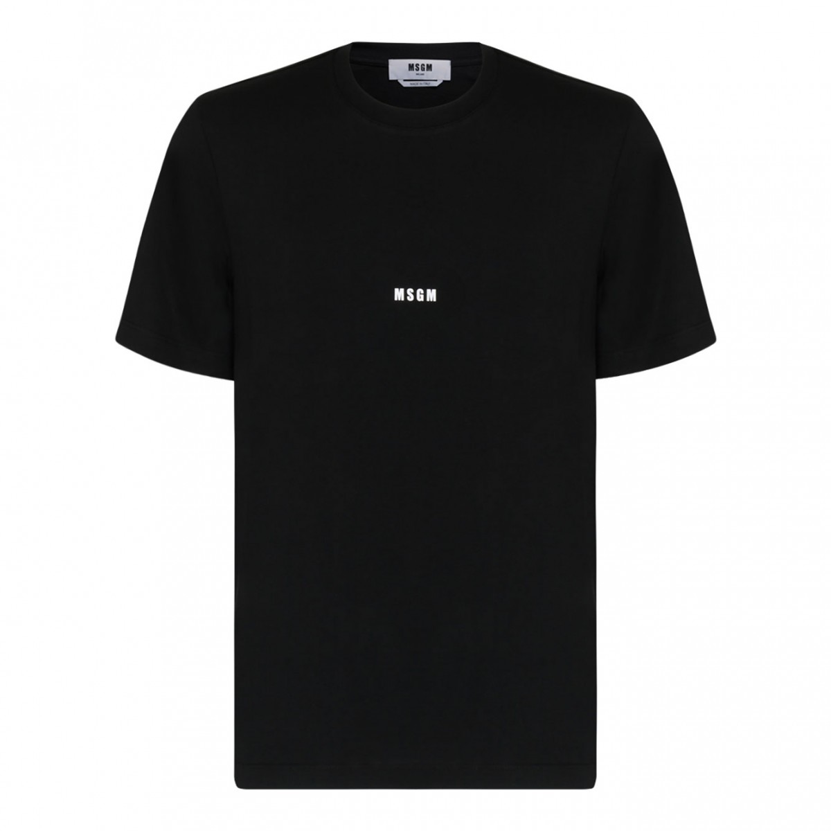 MSGM Black Cotton Logo Print T-Shirt.