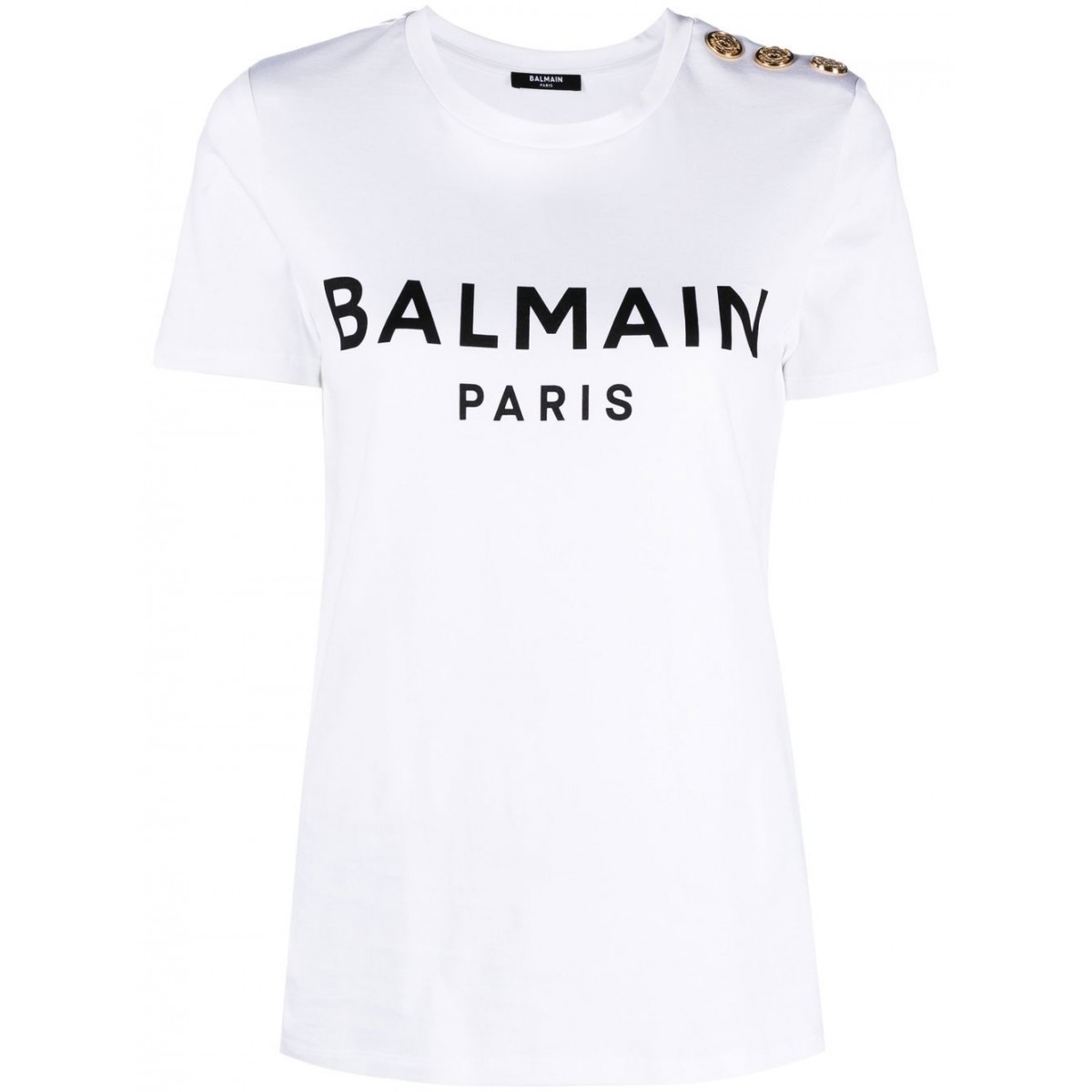 Balmain and Black Embossed-Buttons Logo-Print T-Shirt. | COLOGNESE 1882