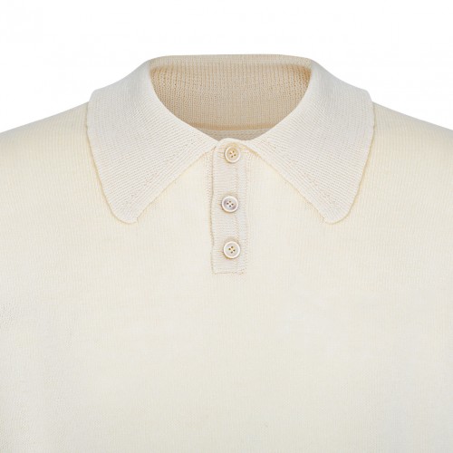 Off-White Wool Knitted Polo Shirt