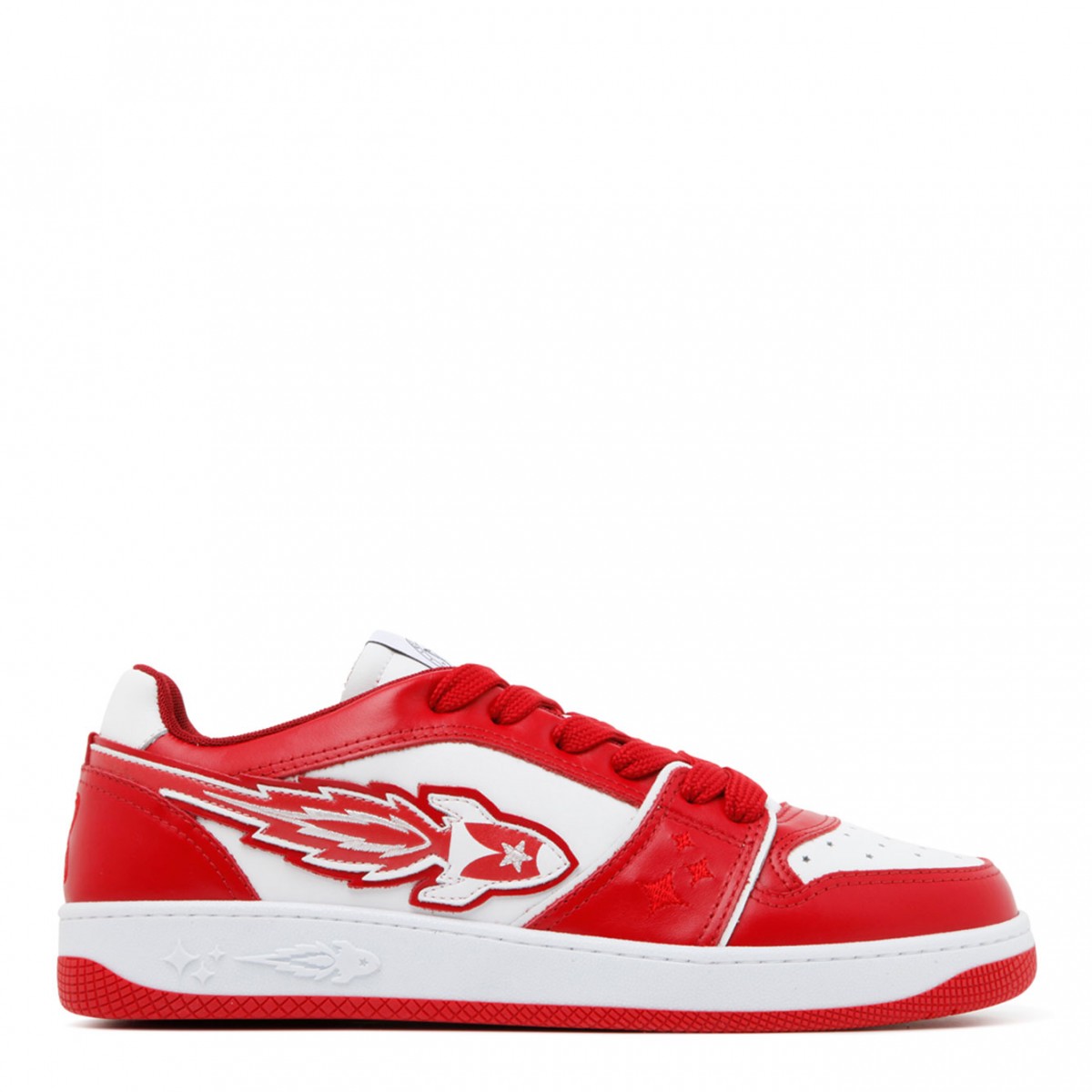 Enterprise Japan Red and White Leather Rocket M Panelled Lace Up Sneakers. 