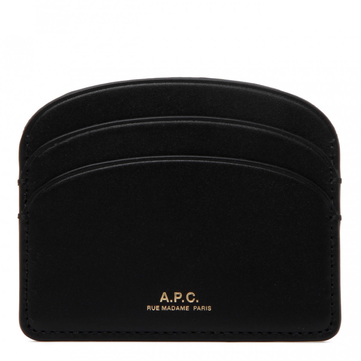 A.P.C. Black Calf Leather Logo Stamp Cardholder.