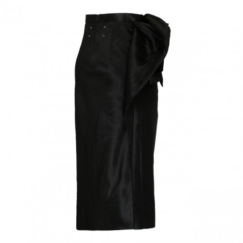 Black Floral Detail Midi Skirt