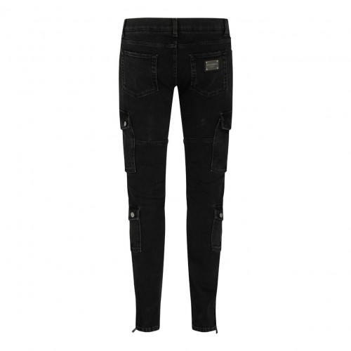 Dolce & Gabbana Black Stretch Cotton Cargo Jeans. 