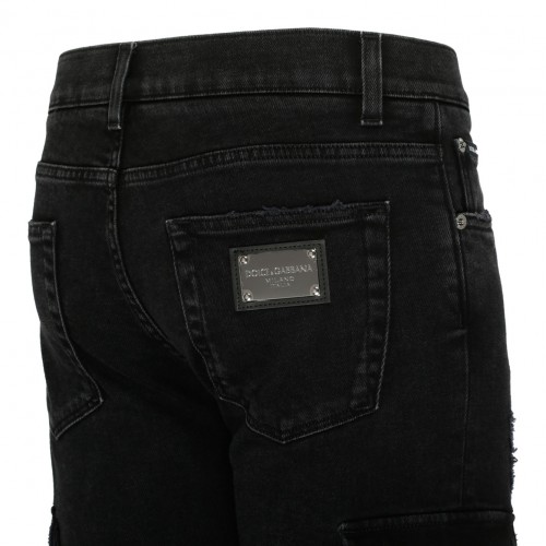 Dolce & Gabbana Black Stretch Cotton Cargo Jeans. 
