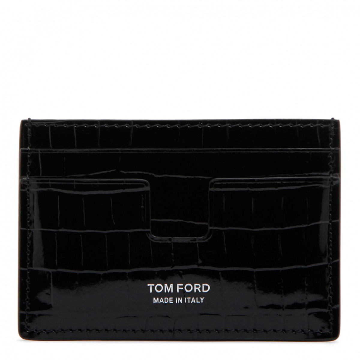 Tom Ford Black Calf Leather Alligator Cardholder. 