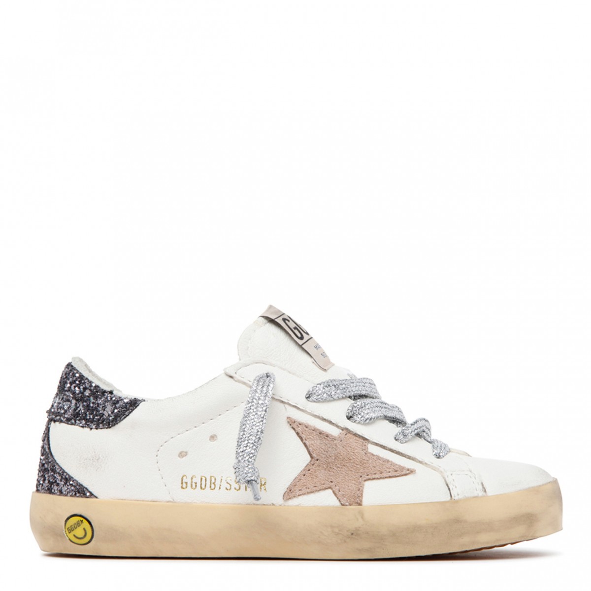 Golden Goose Kids Super Star Cream White and Beige Calf Leather Low Top Sneakers.