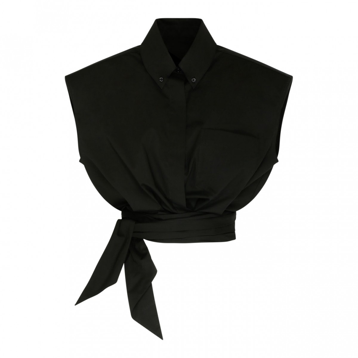 Alexandre Vauthier Black Stretch Cotton Wrap Design Shirt.