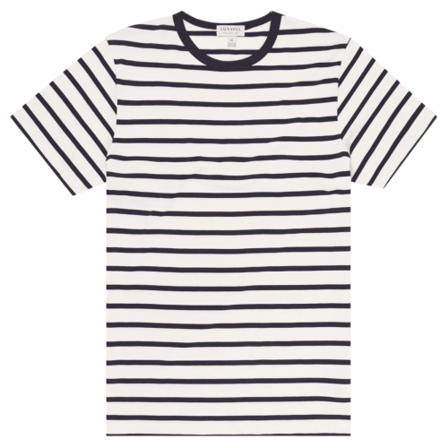Ecru and Navy Breton Stripe Classic T-Shirt