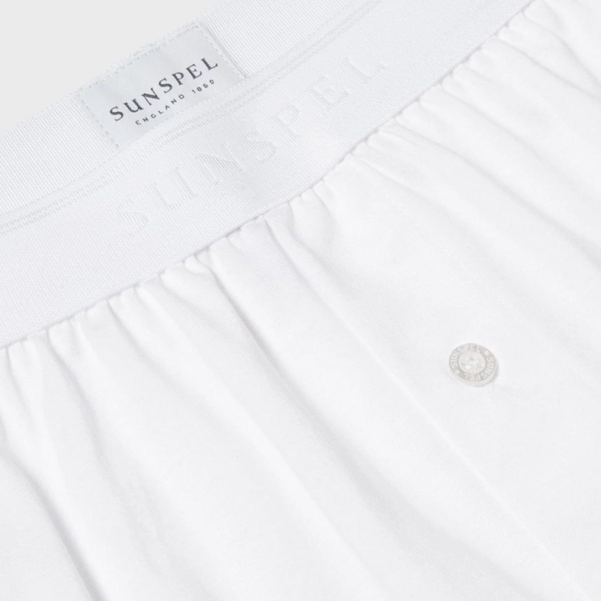 White Superfine Cotton One‑Button Boxer Shorts