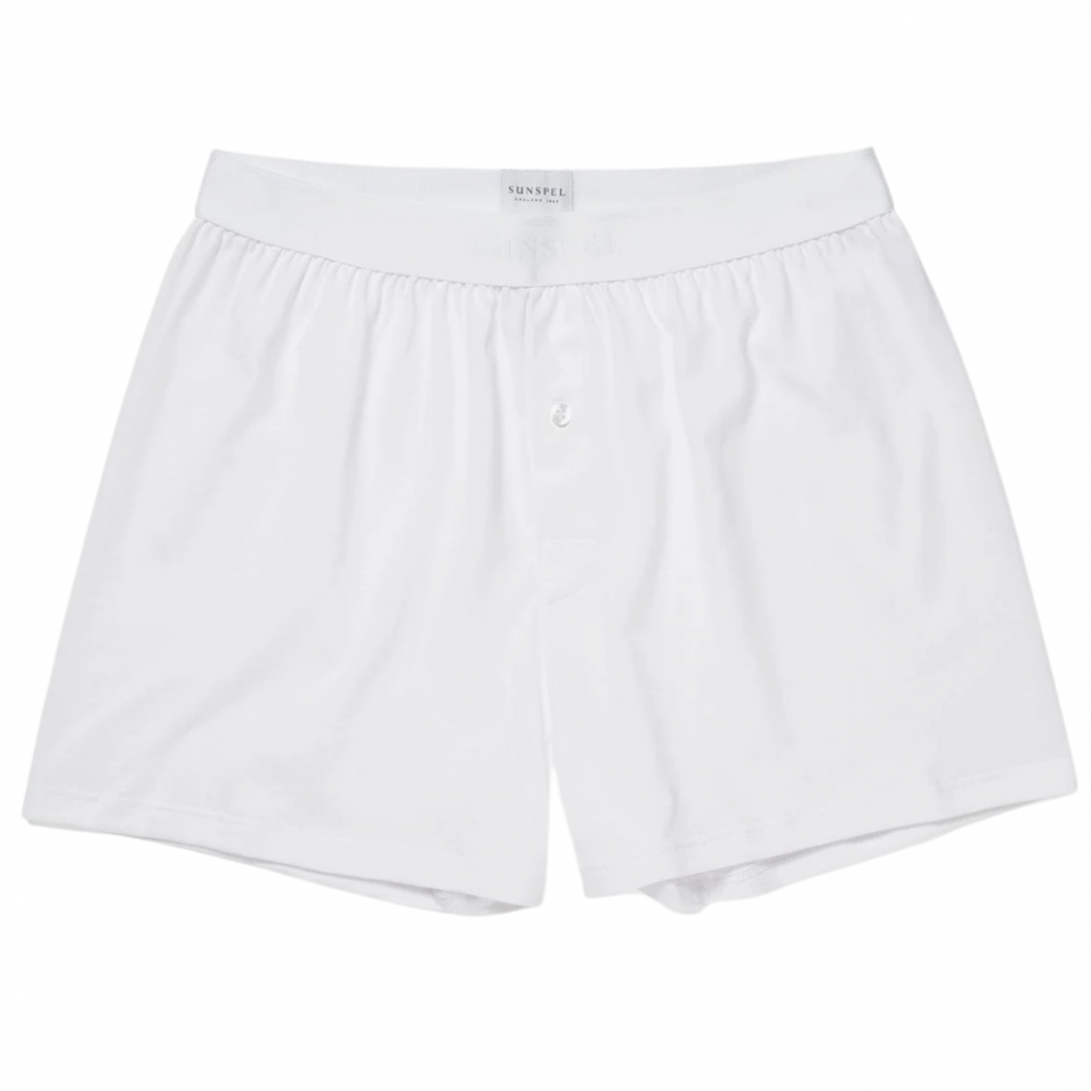 White Superfine Cotton One‑Button Boxer Shorts