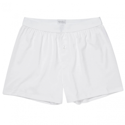 White Superfine Cotton One‑Button Boxer Shorts