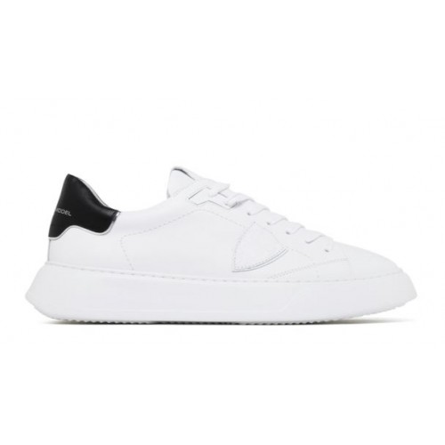 White and Black Calf Leather Temple Low Top Sneakers