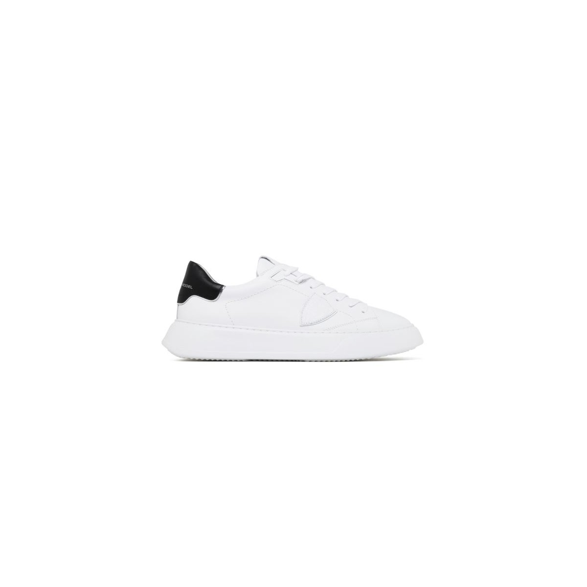 White and Black Calf Leather Temple Low Top Sneakers