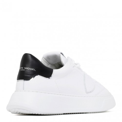 White and Black Calf Leather Temple Low Top Sneakers