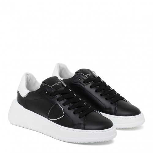Black and White Calf Leather Tres Temple Low Top Sneakers 2