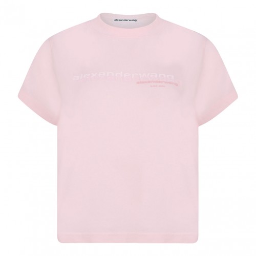 Light Pink Logo-Print Cotton T-Shirt