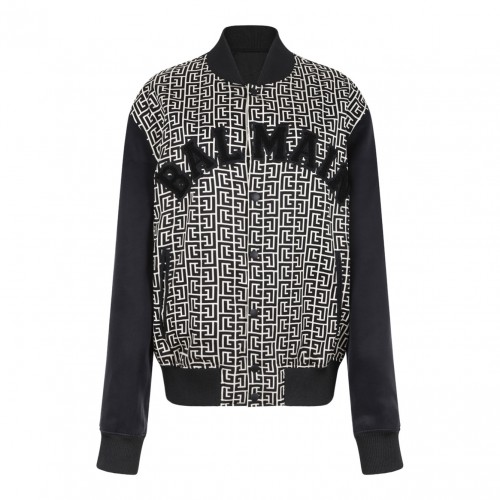 Black PB Monogram Jacquard Varsity Jacket Maze