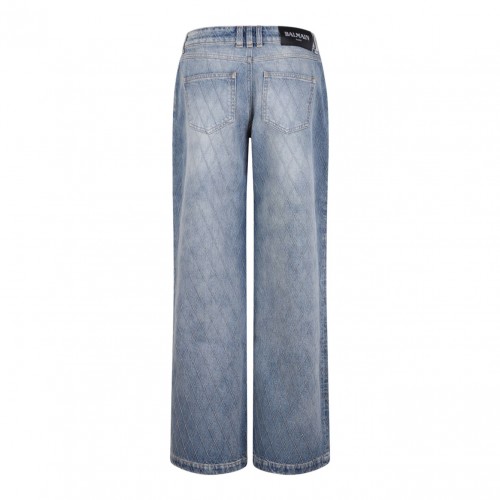 Blue Denim Jeans with Diamond Pattern