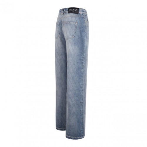 Blue Denim Jeans with Diamond Pattern