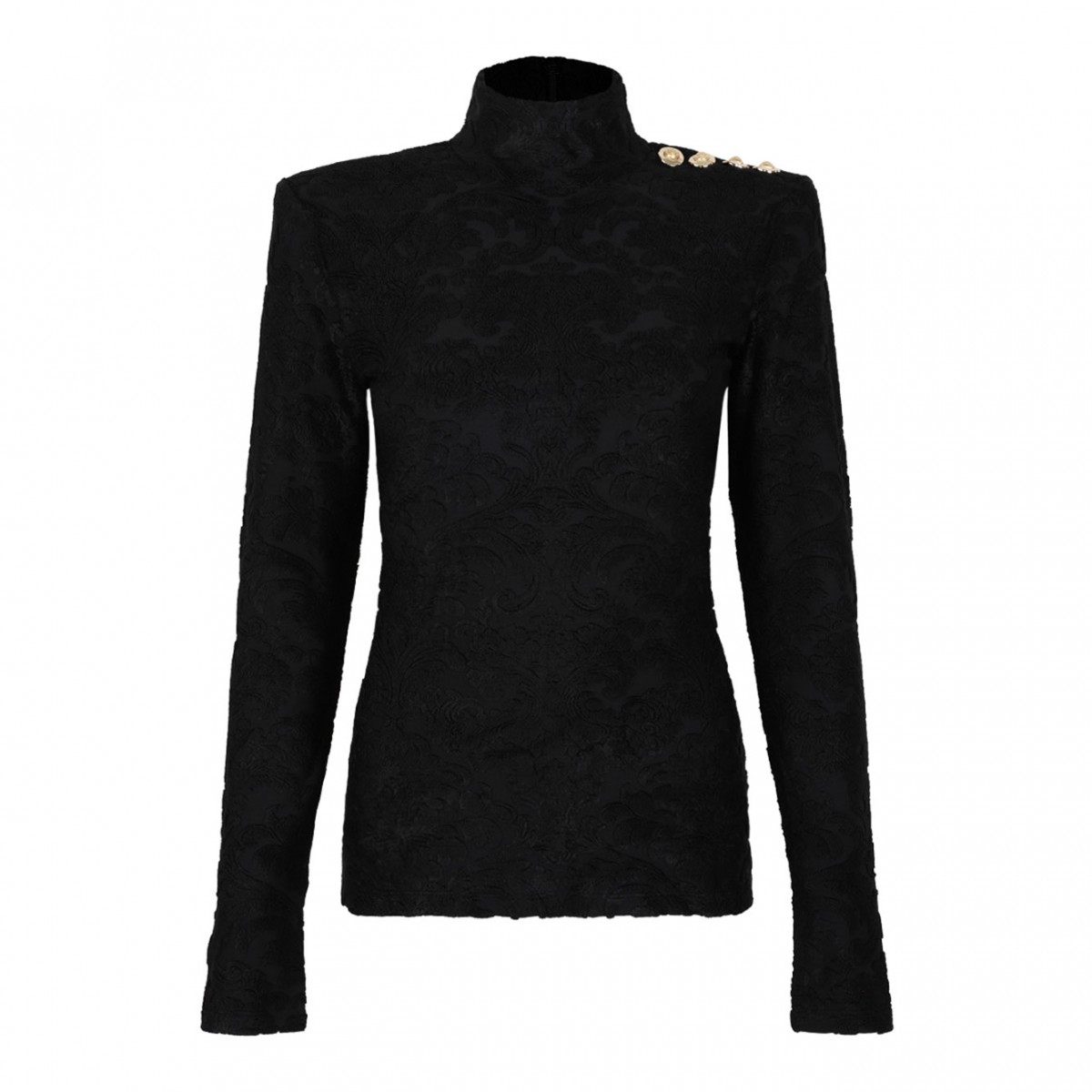 Black Boucle Baroque Pattern Top