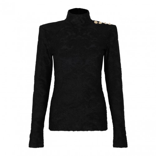 Black Boucle Baroque Pattern Top