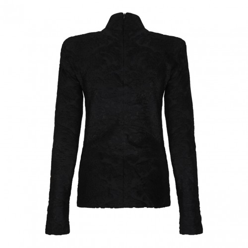 Black Boucle Baroque Pattern Top
