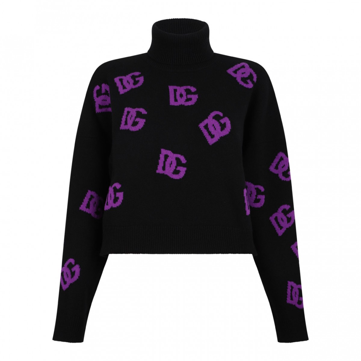 Black and Purple Wool Sweater With DG Logo Inlay
