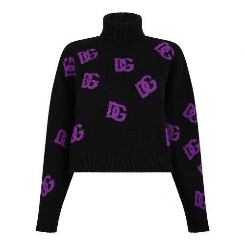 Black and Purple Wool Sweater With DG Logo Inlay