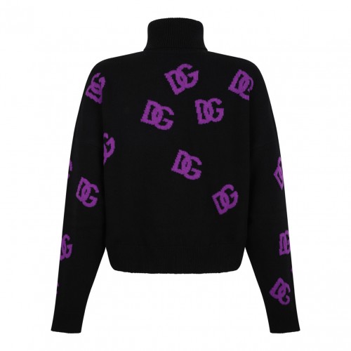 Black and Purple Wool Sweater With DG Logo Inlay 2