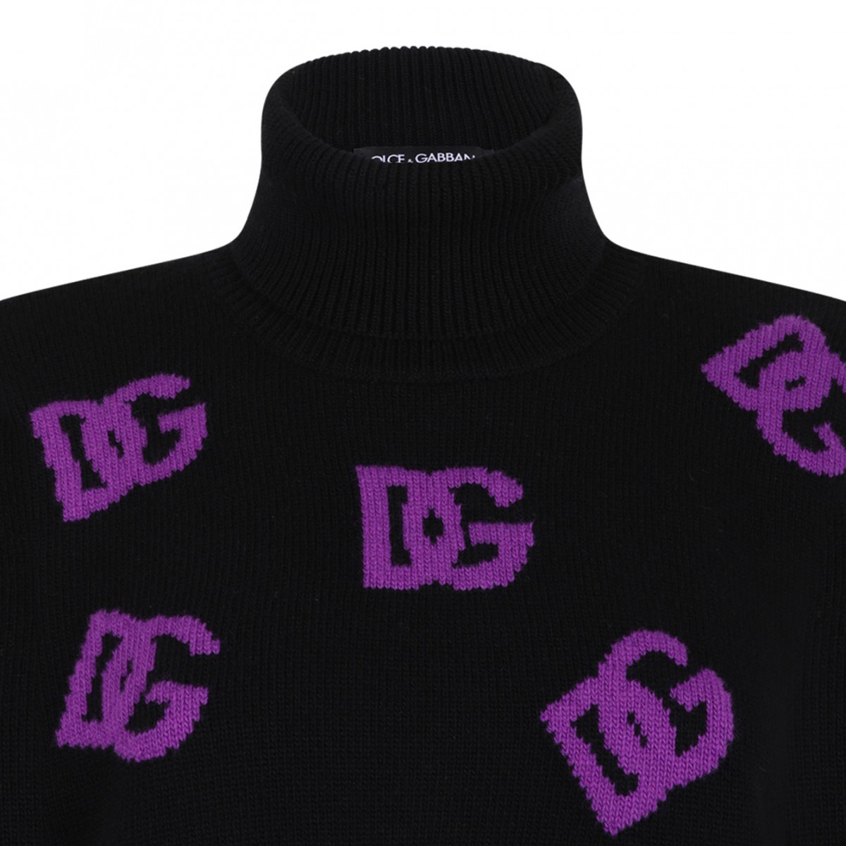 Black and Purple Wool Sweater With DG Logo Inlay