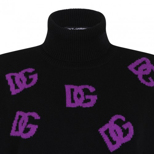 Black and Purple Wool Sweater With DG Logo Inlay