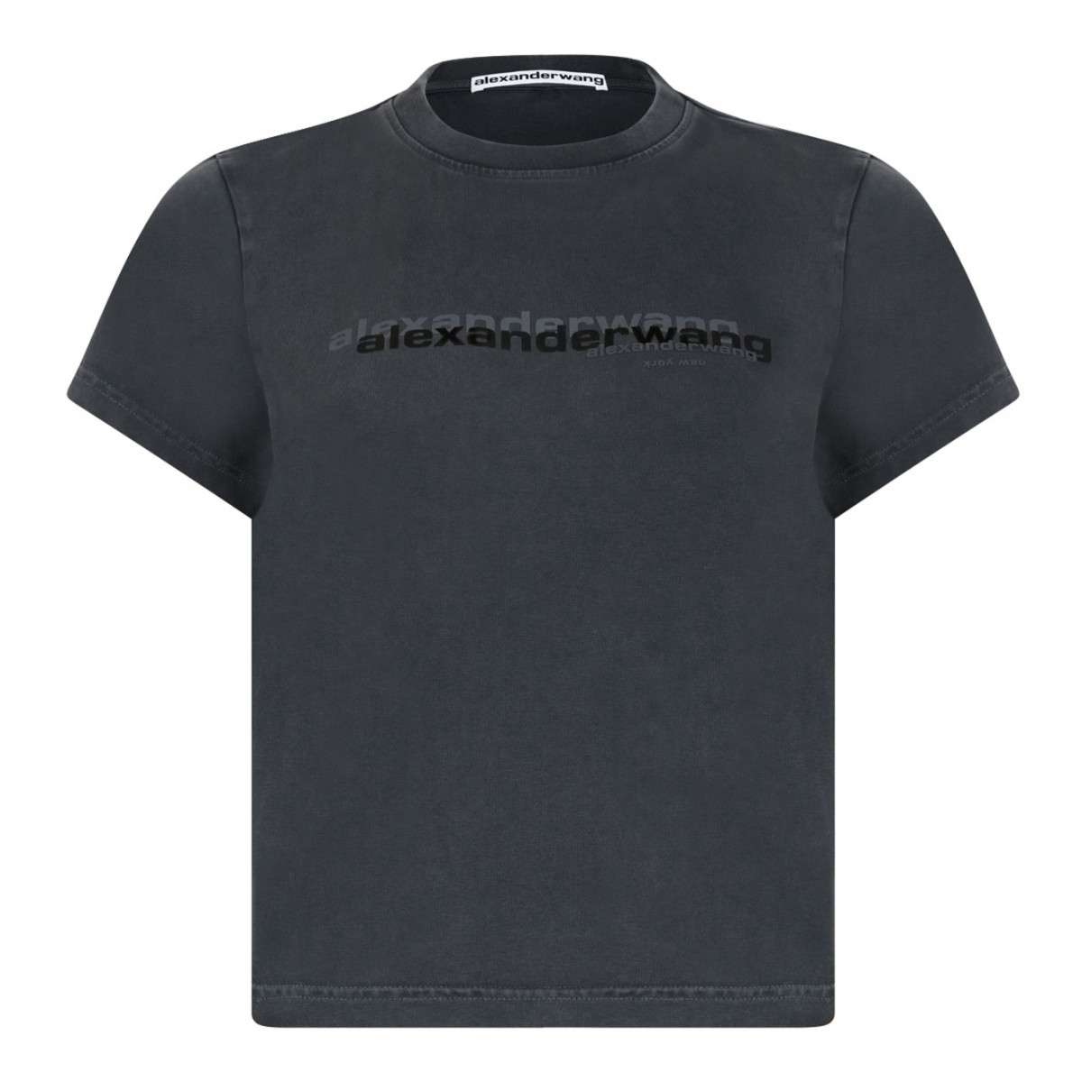 Grey Logo-Print Cotton T-Shirt