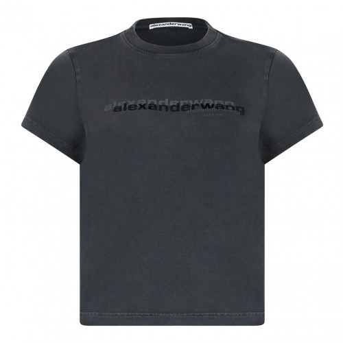 Grey Logo-Print Cotton T-Shirt