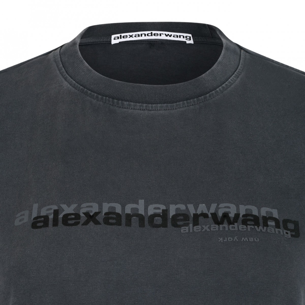 Grey Logo-Print Cotton T-Shirt