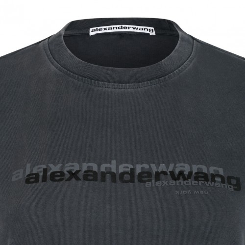 Grey Logo-Print Cotton T-Shirt