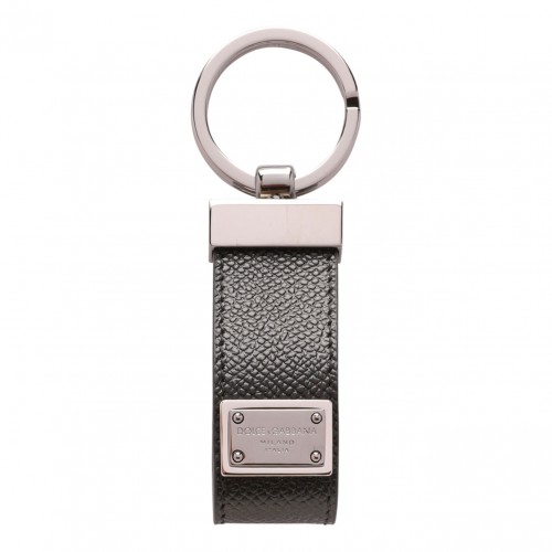Black Calfskin Key Chain With Logo Tag