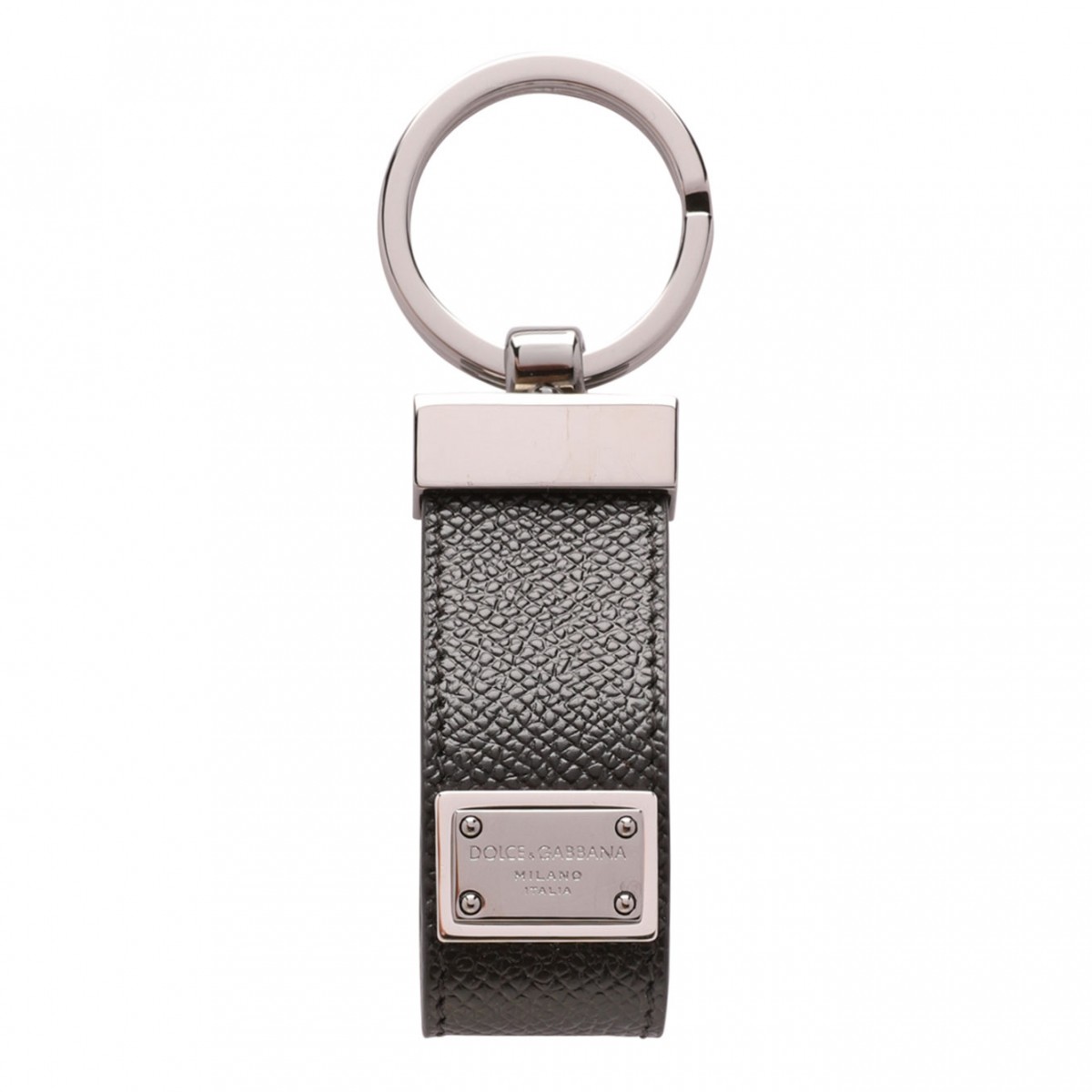 Black Calfskin Key Chain With Logo Tag
