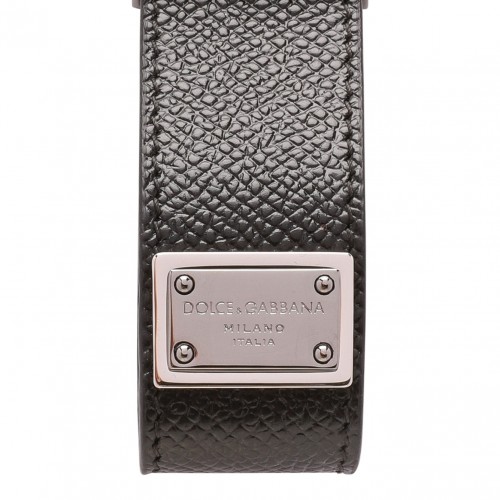 Black Calfskin Key Chain With Logo Tag