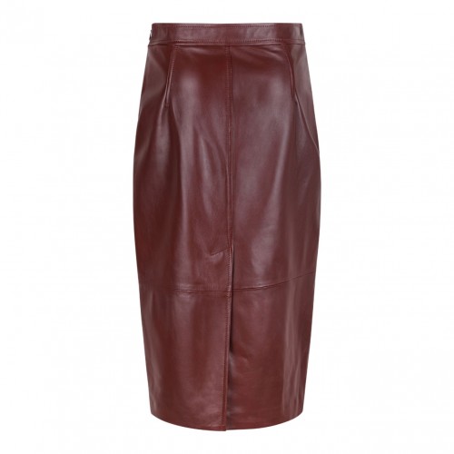 Bordeaux Leather Pencil Skirt 2
