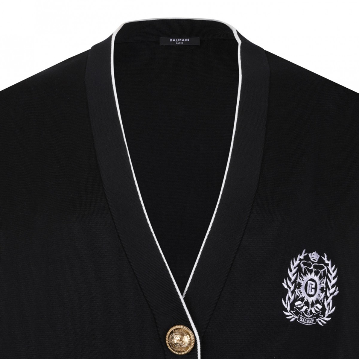 Black Embleme-Embroidered Knit Cardigan