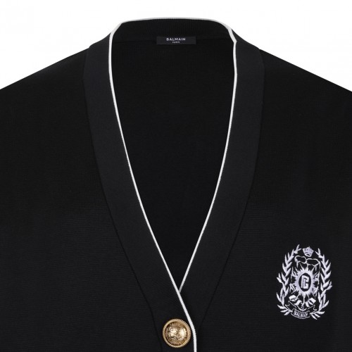 Black Embleme-Embroidered Knit Cardigan