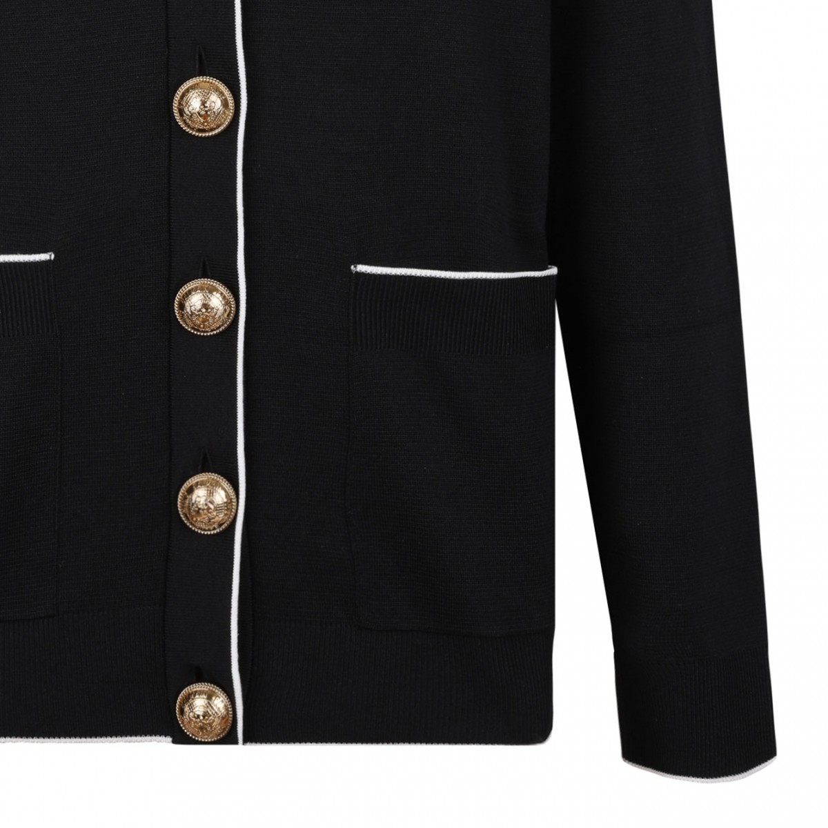 Black Embleme-Embroidered Knit Cardigan