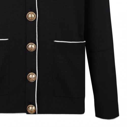 Black Embleme-Embroidered Knit Cardigan