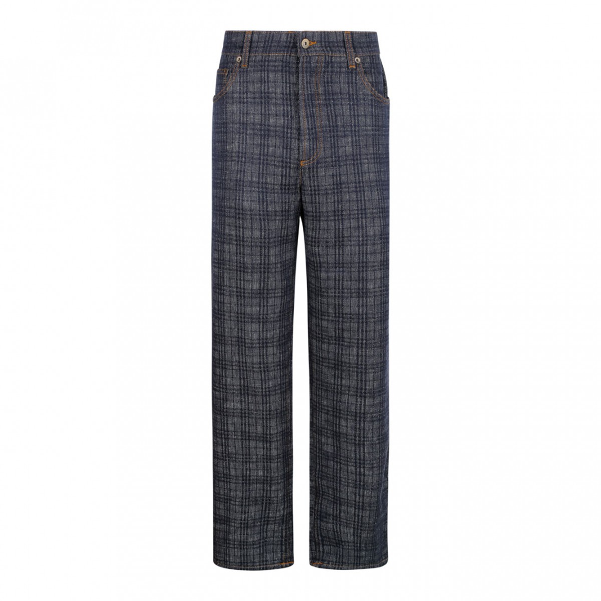Indigo Loose Check Denim Jeans
