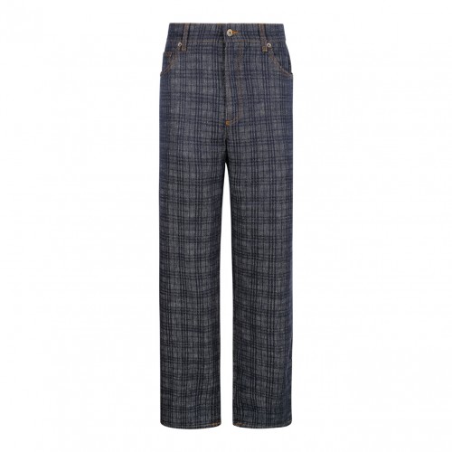 Indigo Loose Check Denim Jeans