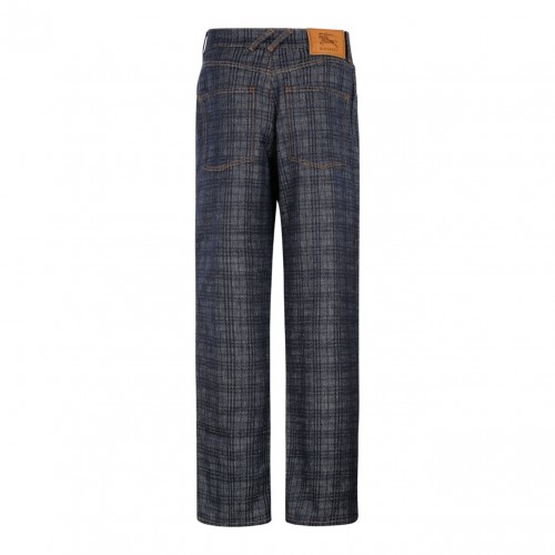 Indigo Loose Check Denim Jeans