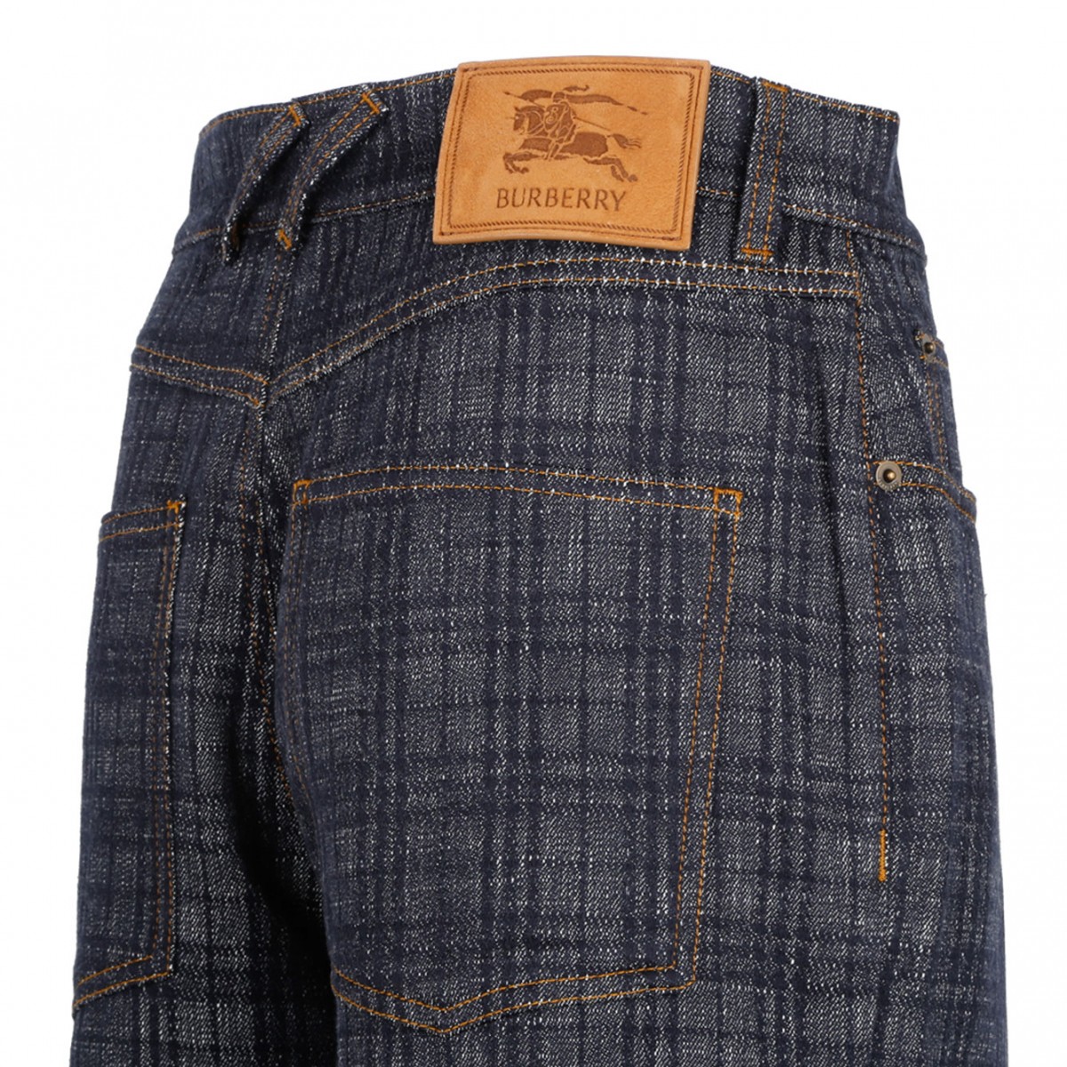 Indigo Loose Check Denim Jeans