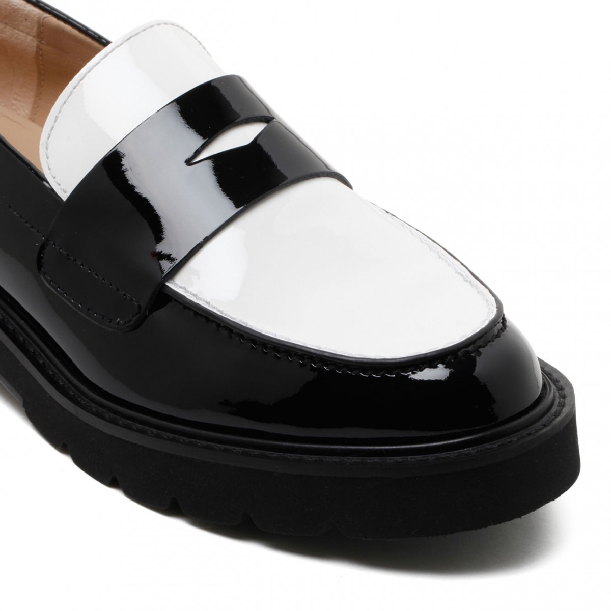 Black and White Leather Penny Loafers